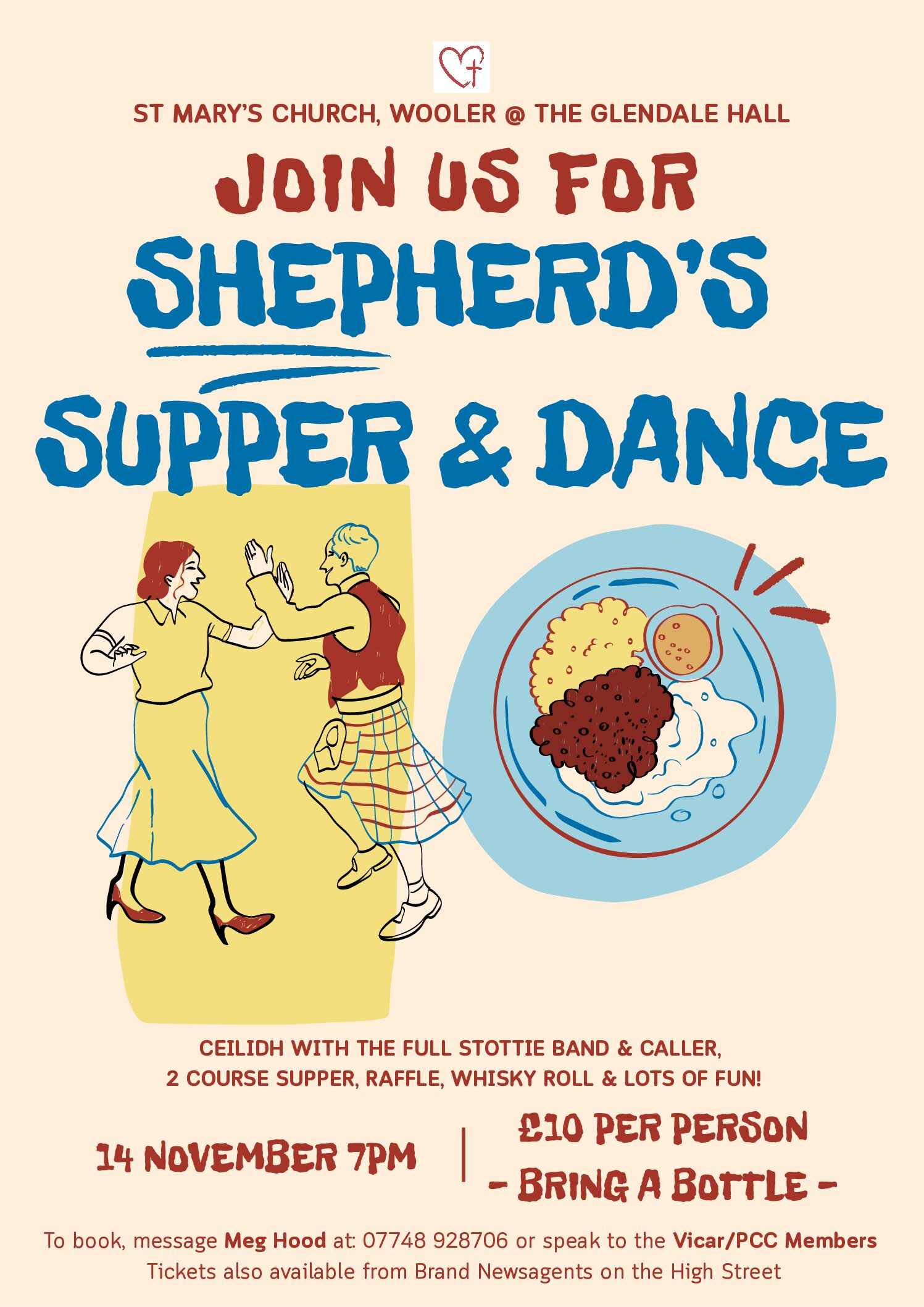 Burns Night Promo Poster in Blue Cream Yellow Playful Handcrafted Style